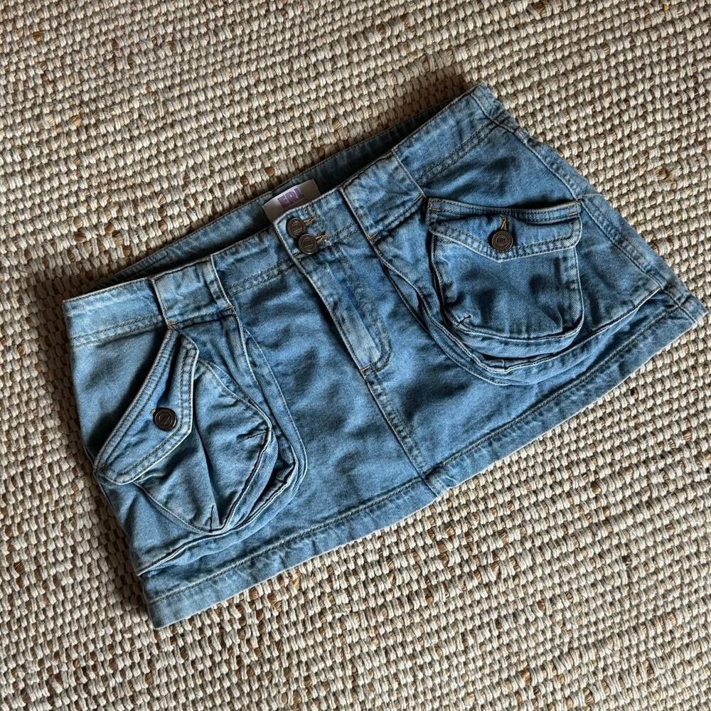 ERL Denim Cargo Mini Skirt Low Rise Y2K Utility Micro Made In Italy Cotton M
